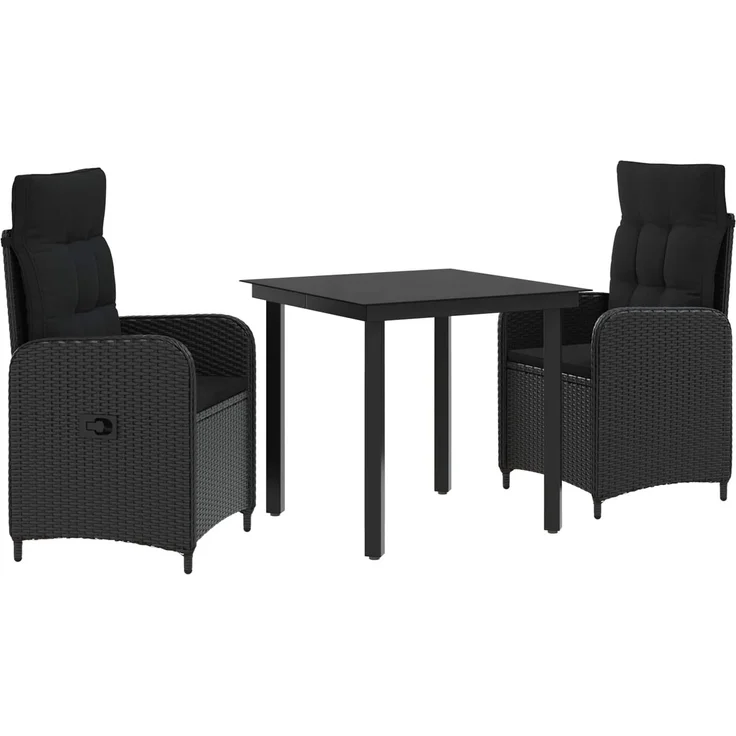 vidaXL Garten Essgruppe 3 stk. Schwarz 80 x 80 x 74 cm Poly-Rattan 3422472 – Bild 2