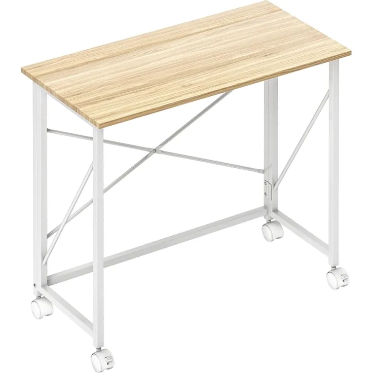 Klappbarer Schreibtisch mit Rädern, platzsparend, Stahl, MDF, Natur--Naturholz--80x40x75cm--YOUDENOVA