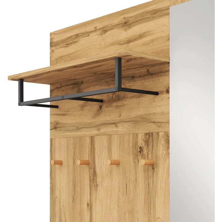 DESVIAE Garderobenschrank mit Spiegel, Sitzbank und Schuhschrank 100x185x38 cm Spanplatte Natur/Schwarz – Bild 5