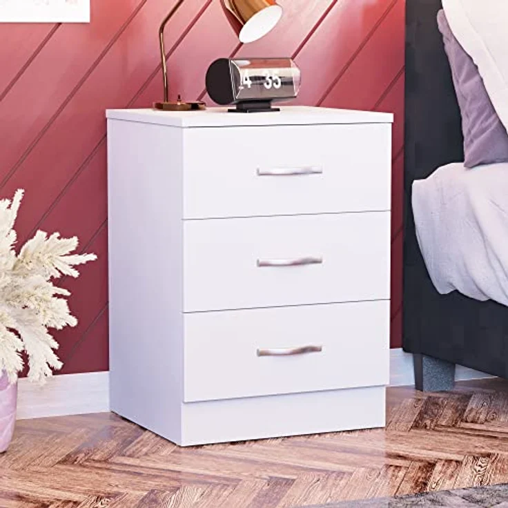 Vida Designs weiße Kommode Metallgriffen und Laufschienen, einzigartige Anti-Biege-Schublade, Schlafzimmer-Möbel von Riano, Hartfaserplatte, 3 Drawer, Weiß – Bild 3