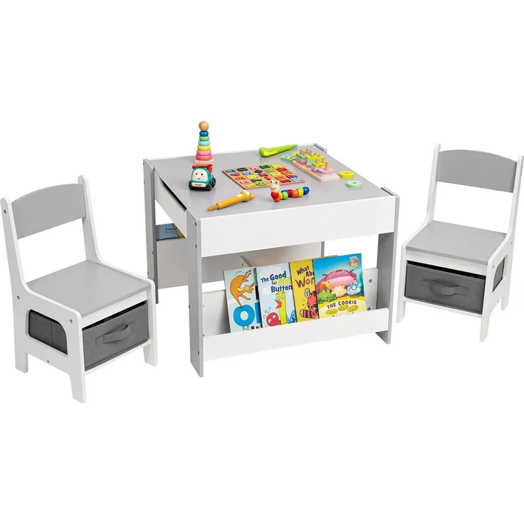 Yorbay Kindersitzgruppe Kindertisch mit Stauraum, Maltisch Kindermöbel mit 2 Stühlen, (3-tlg, Tischplatte abnehmbar), Sitzgruppe für Kinder – Bild 1
