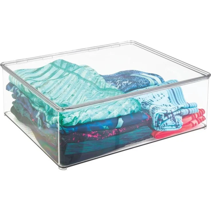 mDesign Wäschebox Kleiderkiste Aufbewahrung stapelbar Deckel 2er-Set Transparent – Bild 8
