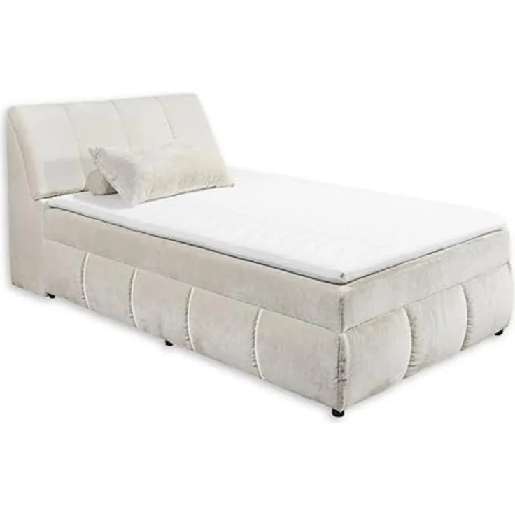 MID.YOU Boxbett Beige, Textil, 120x200 cm, mit Bettkasten und gepolstertem Kopfteil