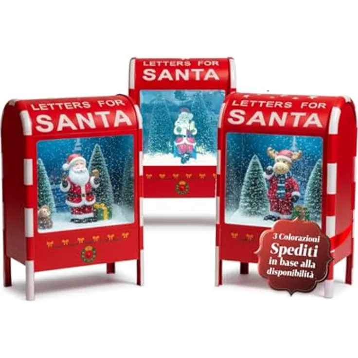 Avilia Briefkasten für Weihnachten, 40 cm, mit LED-Lichtern, beweglicher Schnee und Musik – Dekoration aus Metall mit Weihnachtsmann, Verwendung mit AAA-Batterien, Bühneneffekt für