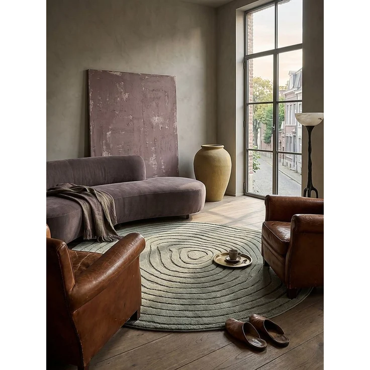 KADIMA DESIGN Teppich CETINA Rundteppich Grün 120x120 Gestreift Polypropylen-Polyester, Rund, Höhe: 16 mm, Fußbodenheizung-geeignet, Farbecht, Pflegeleicht, Strapazierfähig – Bild 2