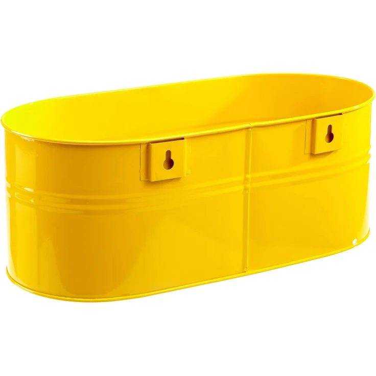 Blumenkasten oval, gelb, 39 x 16,5 x 14,5 cm Stahlblech, mit fest montierten Haltern – Bild 2