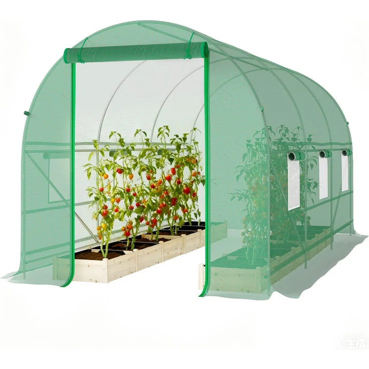 Wohnora-m² großes Gartentunnelgewächshaus mit Tür und 6 Fenstern, 140 g/m² PE-Folie, 400 x 200 x 200 cm, grün,H 2000cm x T 1470cm x B 2000cm – Bild 3