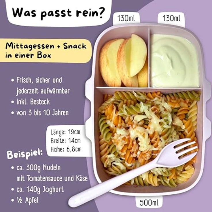 BEARFOOT Lunchbox Brotdose Kinder mit Fächern, leicht & auslaufsicher - lila, Kindergarten und Schule - Mädchen und Jungen, Vesperbox, Snackbox – Bild 3