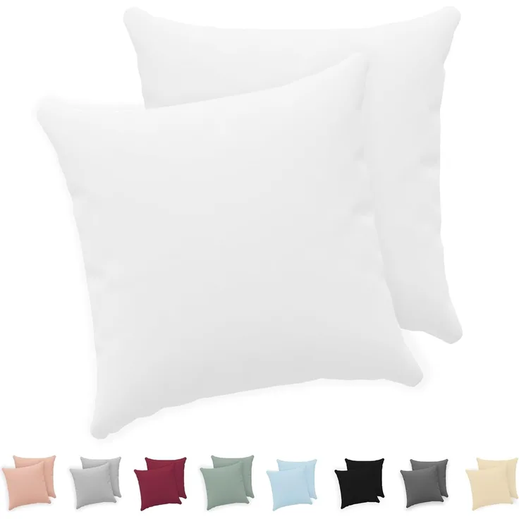 Twinzen® Kissenbezug 50x50 (2er-Set) - 100% Jersey Baumwolle 150 GSM Kissenbezüge - Weiß - Für Kissenbezüge 50x50 cm - Kissenhülle - Kissenbezug mit Reißverschluss - Oeko-Tex Zertifiziert
