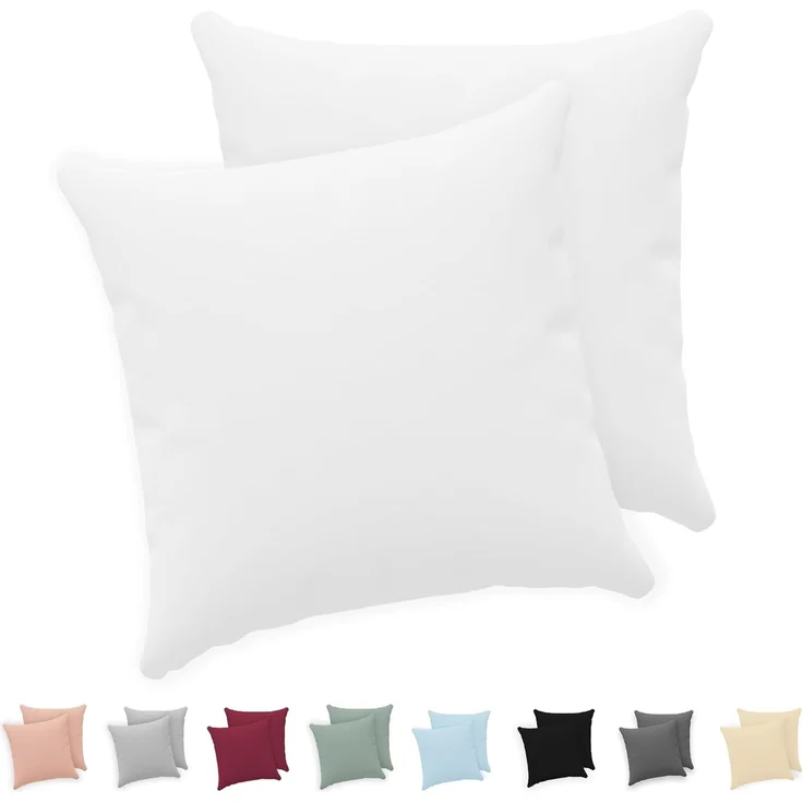 Twinzen® Kissenbezug 50x50 (2er-Set) - 100% Jersey Baumwolle 150 GSM Kissenbezüge - Weiß - Für Kissenbezüge 50x50 cm - Kissenhülle - Kissenbezug mit Reißverschluss - Oeko-Tex Zertifiziert – Bild 1