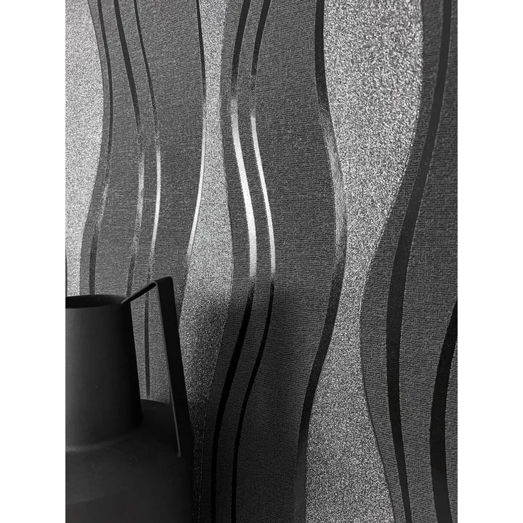 Newroom Vliestapete, Schwarz Tapete Modern Streifen - Streifentapete Mustertapete Anthrazit Grau 3D Optik Industrial Linien Wellen für Wohnzimmer Schlafzimmer Küche, Streifentapete, Mustertapete – Bild 1