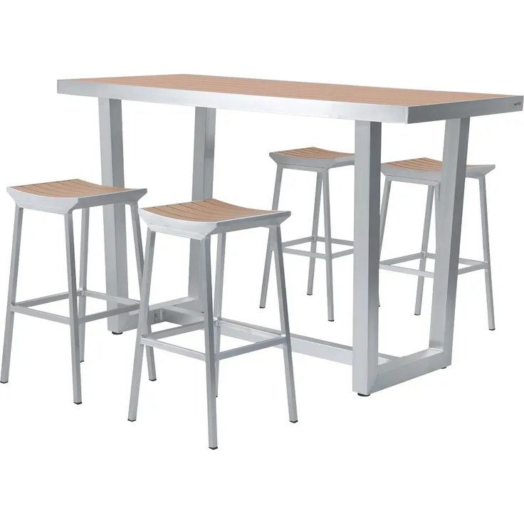 AXI James Barset aus Aluminium mit Holz Look Bartisch mit Barhocker - 5-teiliges Bar Set für Draußen / Garten | Grau | Metall | 180 cm