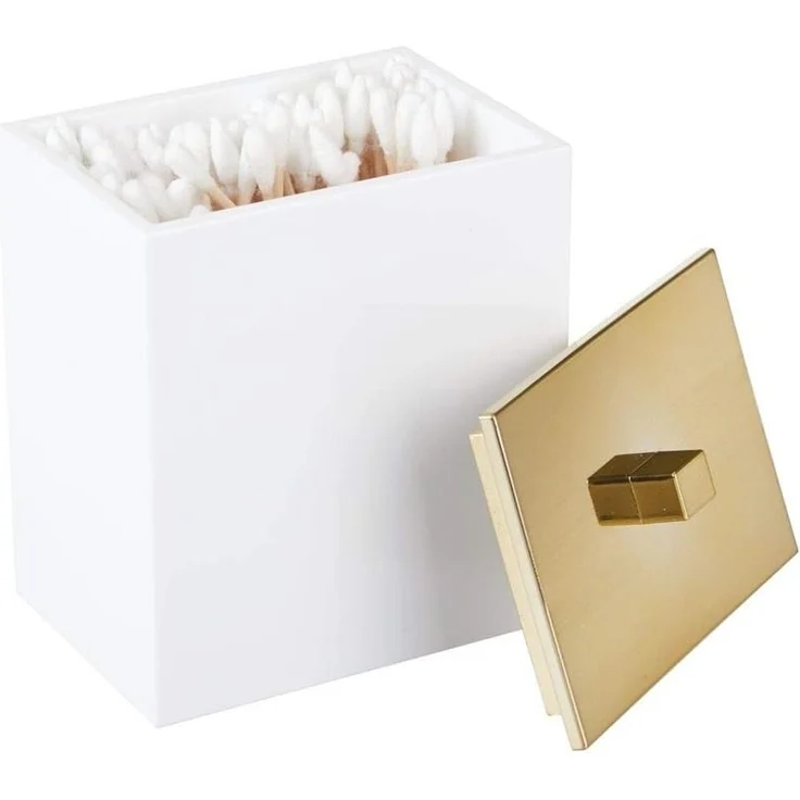 mDesign Kosmetikbehälter Wattepads Wattestäbchen Badzubehör 2er Set Weiß / Gold – Bild 5