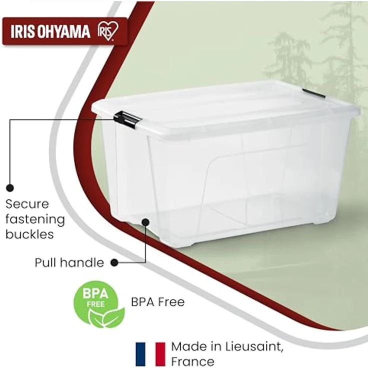 Iris Ohyama Aufbewahrungsboxen mit Deckel, 45L, 3er-Set, Transparent, Sicherer Verschluss, Stapelbar, Griffe, Schlafzimmer, Schrank, Büro, Organisation, BPA-freies Plastik, Ordnungsboxen, NTB-45 – Bild 3