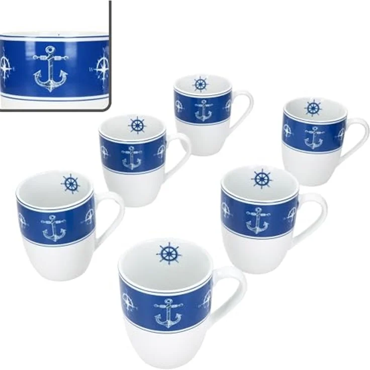 MamboCat Becher Ahoi 6x Kaffeebecher 280ml Porzellan-Tassen 6 Pers Tee Kakao nautisch, Porzellan – Bild 2
