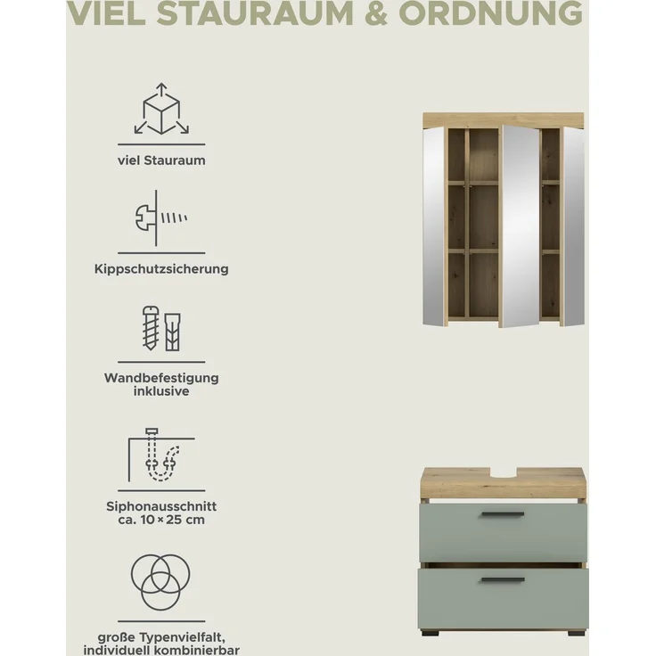 Xonox Scout Badkombination (B/H/T: 60x191x34 cm) in Salbei und Artisan Eiche Nachbildung – Bild 12