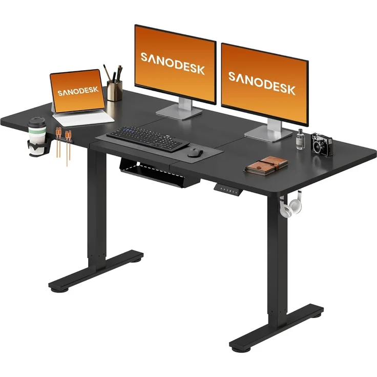 SANODESK Höhenverstellbarer Schreibtisch 140x60 cm Schreibtisch Höhenverstellbar Elektrisch Ergonomischer Steh-Sitz Tisch Computertisch für Heimbüro Homeoffice(schwarz) – Bild 1