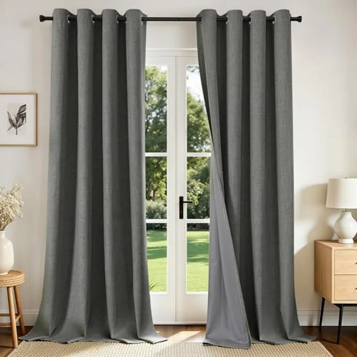 Joydeco Verdunkelungsvorhänge, 244 cm lang, 2 Paneele, Burgrot, Raumverdunkelungsvorhänge für Schlafzimmer, 100% verdunkelnde, strukturierte Thermovorhänge, Sichtschutz, 2 Paneele Set (B 132 x L 244 – Bild 1