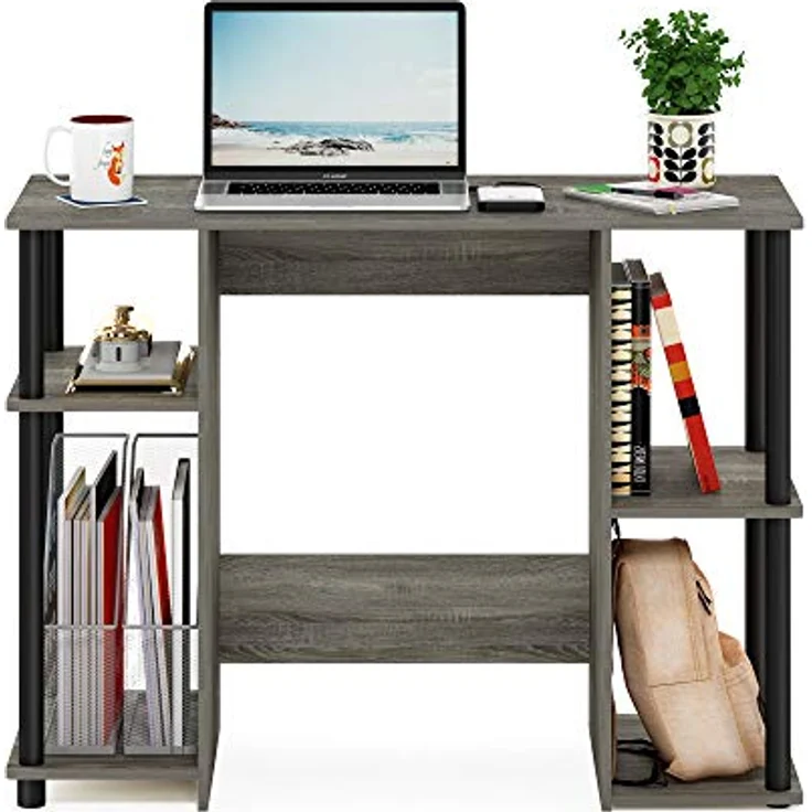 Furinno Jaya Compact Computerschreibtisch, Holz, French Oak Grey/Black, 39,5 x 97,5 x 72,6 zm – Bild 5