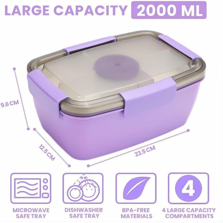 Lunchbox Brotdose Bento Erwachsene 2000ML 2000ml-2set-lila Dunkelrosa – Bild 3