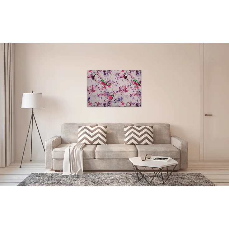 Vögel Leinwandbild Rosa Blau 90x60 DD120350 Keilrahmenbild Wandbild Leinwand – Bild 6