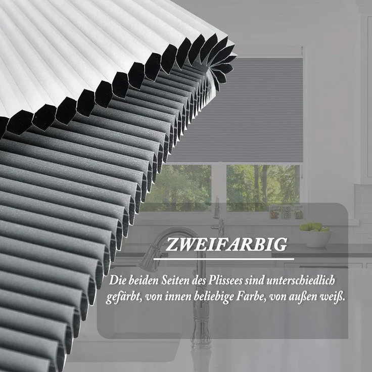 WOLTU Wabenplissee ohne Bohren Verdunklung Thermo Doppelplissee Klemmfix Zweifarbig 75x120 cm Grau-Weiß, Plissee Faltrollo Sonnen-, Sicht- & Schallschutz, Jalousie Plisseerollo für Fenster & Tür – Bild 5