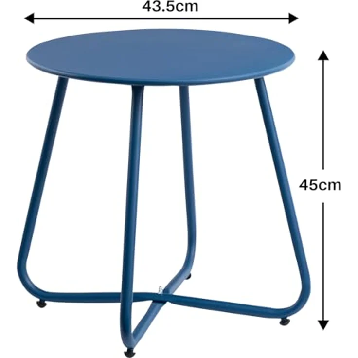 HollyHOME Beistelltisch Outdoor Balkontisch Klein Gartentisch Rund Beistelltisch Metall Wetterfest Loungetisch Outdoor Couchtisch für Patio Terrasse Wohnzimmer, Navy Blau – Bild 3