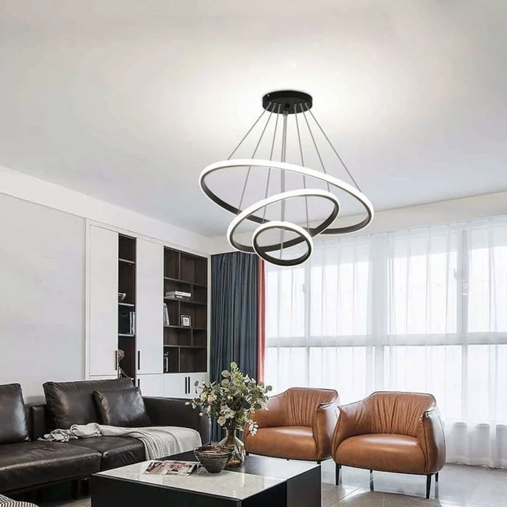 DELIPOP – 75W LED – Pendelleuchte – 3 Ringe, modernes rundes Design, Schwarz – 3000K/4500K/6500K – Wohnzimmer, Schlafzimmer, Esszimmer – Ø 20+40+60 cm – 60x60x150cm – Bild 5