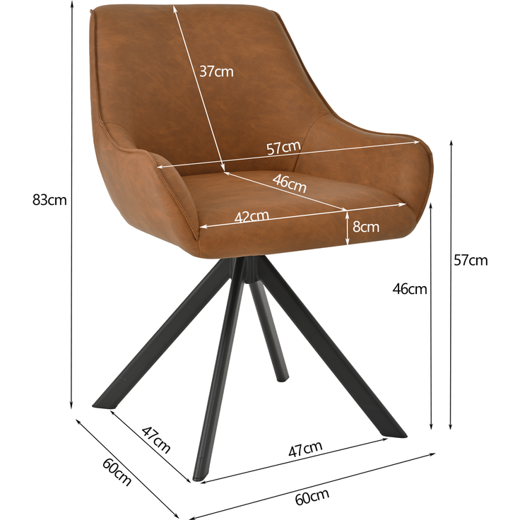 GOEURVANT 1178 Esszimmerstühle 2er-Set mit Armlehnen, 360° Drehbar, Kunstleder - Braun – Bild 8
