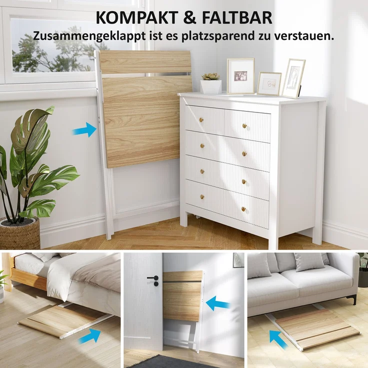 MELAYR, Schreibtisch mit Monitorständer, 70 cm Klappbarer Computertisch für Homeoffice, Kleine Räume, Natur, Naturholz – Bild 6