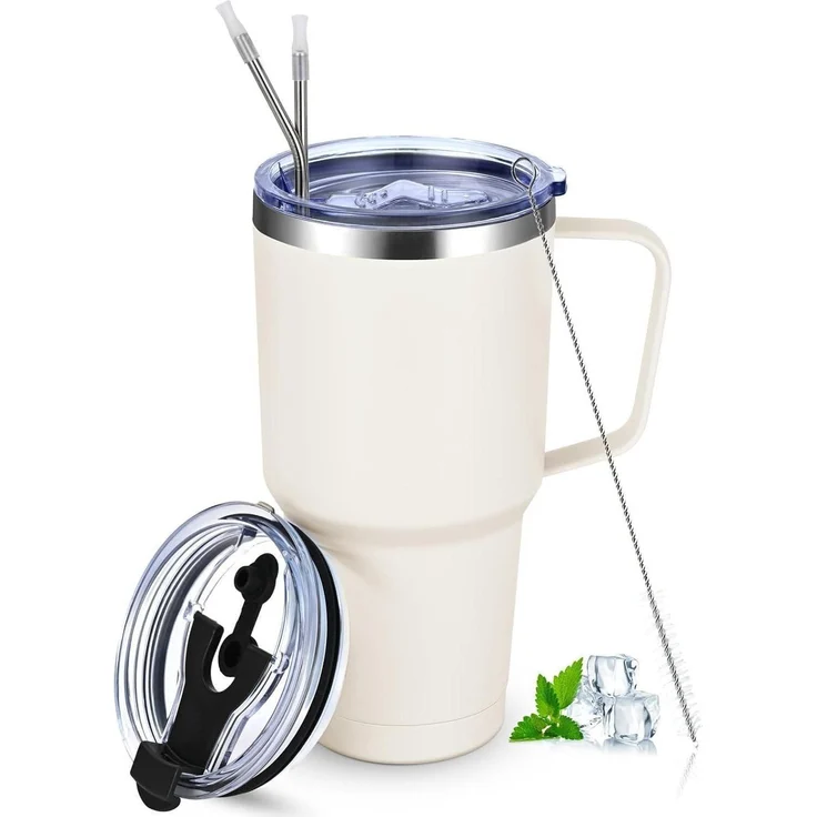 30oz Doppelwandiger Thermobecher Strohhalm Henkel Edelstahl Isoliert – Bild 8