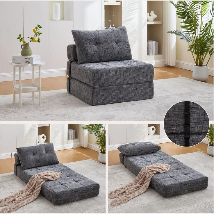 Abrihome Klappbares Schlafsofa mit Rückenlehne, Grau, 79x79x57 cm – Bild 2