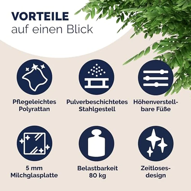 Casaria Gartentisch Ø 60 cm, Ø60cm Rund Glasplatte 80kg Belastbarkeit Wetterfest Stabil Outdoor – Bild 10