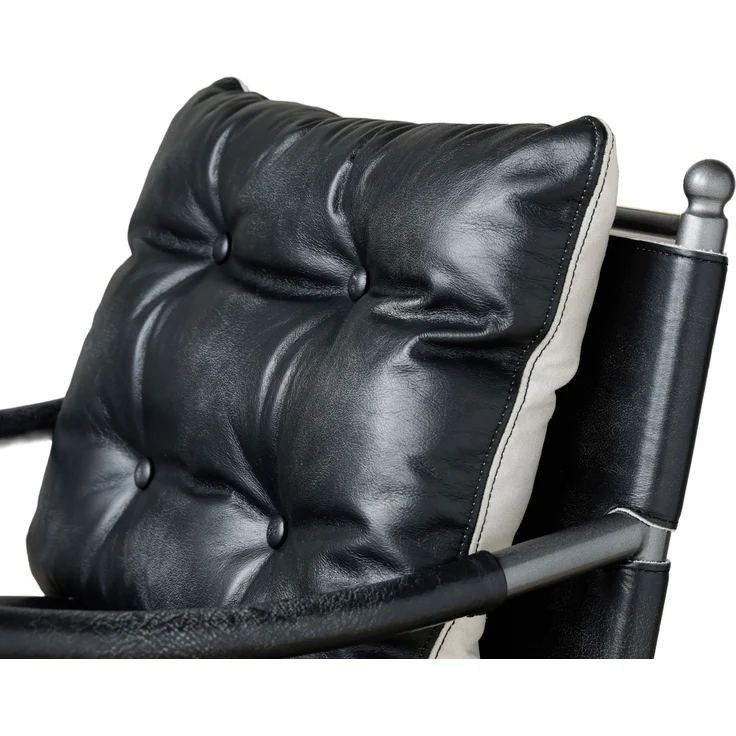 Akzentstuhl 60cm×62cm×90cm aus Leder und Metall – schwarzer Loungesessel im Mid-Century-Design – Bild 10