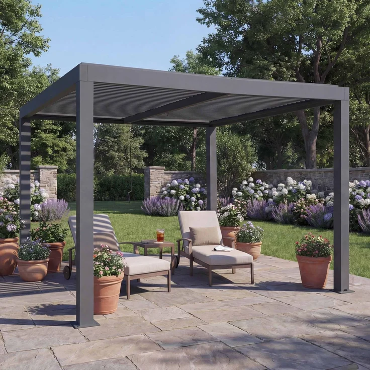 Mendler 'HWC-L46' Pergola, Regenrinne sturmfest, Aluminium anthrazit, 3x3 m – Bild 1