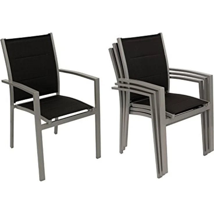Stapelsessel RIVERA, Aluminium + Kunstgewebe gespoltert schwarz, 4 Stück – Bild 5