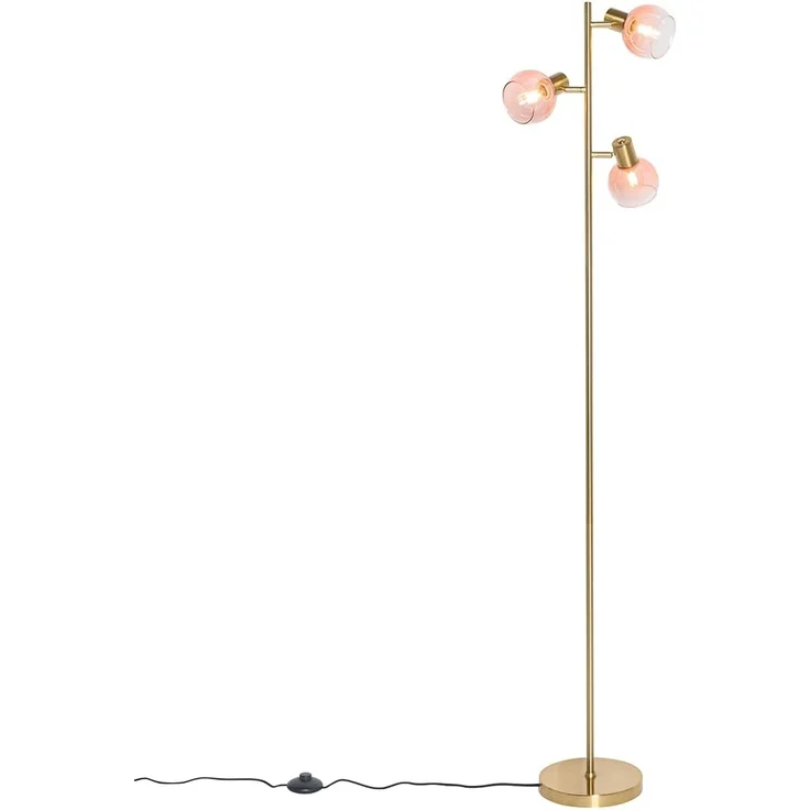 Qazqa Stehlampe Vidro, ohne Leuchtmittel, E14, Rosa, Art Deco, Stahl, 3-flammig – Bild 1
