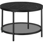 VASAGLE Couchtisch, Wohnzimmertisch, Sofatisch, für Wohnzimmer, mit Glasplatte, viel Stauraum, einfacher Aufbau, moderner Stil, marmorschwarz-tintenschwarz LCT072B58