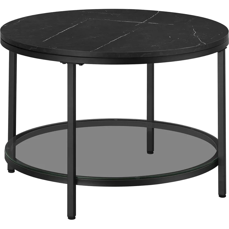 VASAGLE Couchtisch, Wohnzimmertisch, Sofatisch, für Wohnzimmer, mit Glasplatte, viel Stauraum, einfacher Aufbau, moderner Stil, marmorschwarz-tintenschwarz LCT072B58 – Bild 1