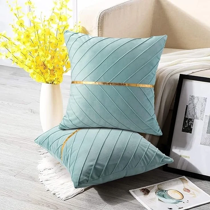 ABC Dekokissen für den Außenbereich, 45 x 45 cm, modernes Dekokissen, blaues Sofakissen, Daunen/Samt, blaues Wohnzimmer-Sofakissen, geeignet für Wohn- und Schlafzimmer, 2er-Pack. – Bild 4