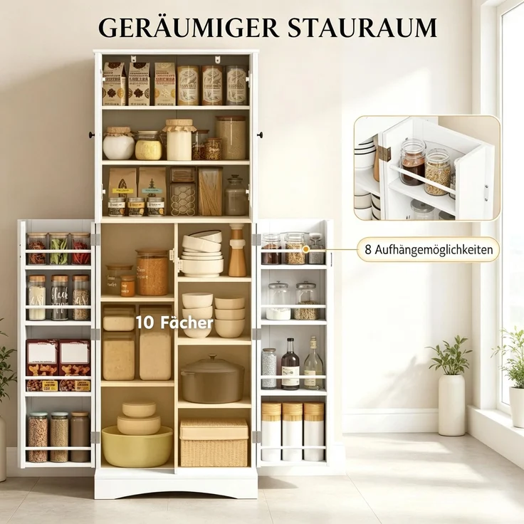 Elegantes Sideboard,Hoher Vitrinenschrank mit viel Stauraum,Praktischer Aufbewahrungsschrank,Wohnzimmerschrank--Weiß--60x40x162cm--YOUDENOVA – Bild 3