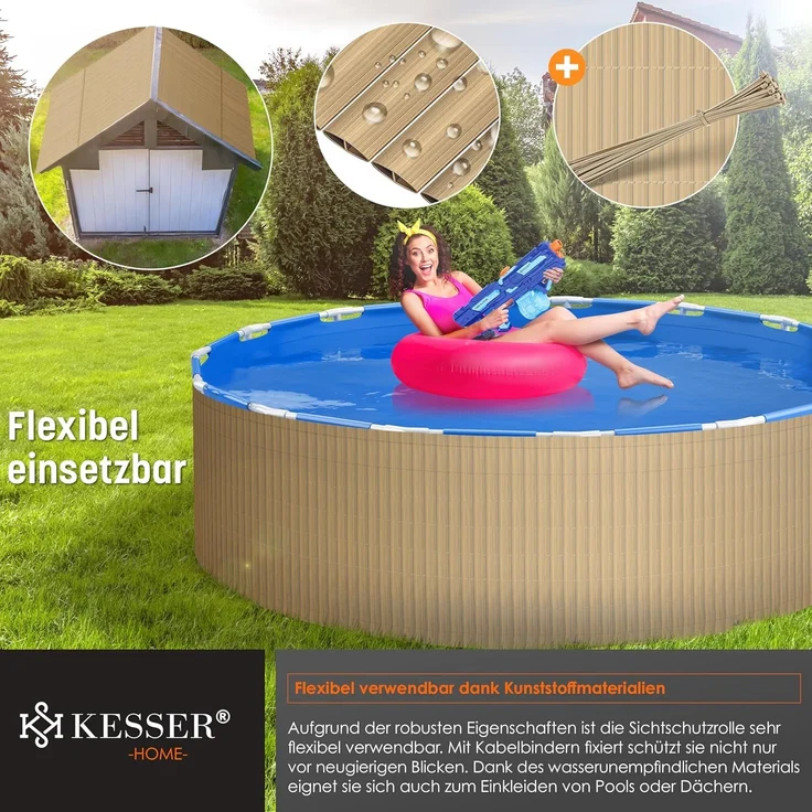 KESSER® PVC Sichtschutzmatte Sichtschutzzaun 80x300 cm | Balkonverkleidung Windschutz | verstärkte Lamellen für Garten Balkon & Terrasse | Balkonumrandung inkl. Kabelbindern & Abdeckung Bambus – Bild 6