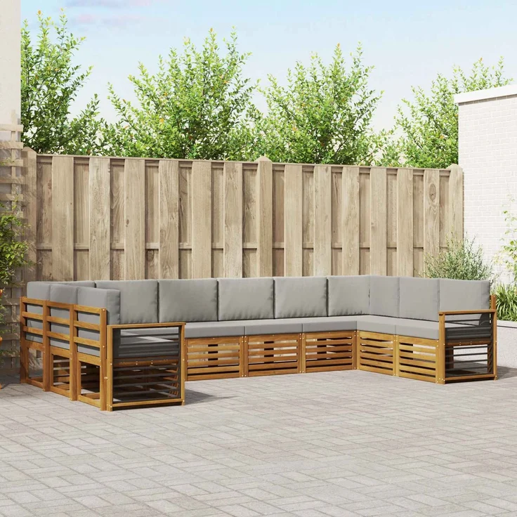 vidaXL Outdoor-Sofagarnitur 10 stk. 10-Sitzer Natur und Hellgrau 3375571 – Bild 1