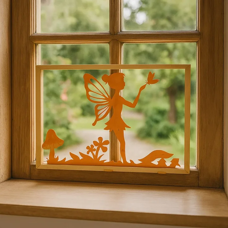 HTI-Living rustikales Fensterbild im Rahmen Wanddeko Metall "Fee mit Schmette...