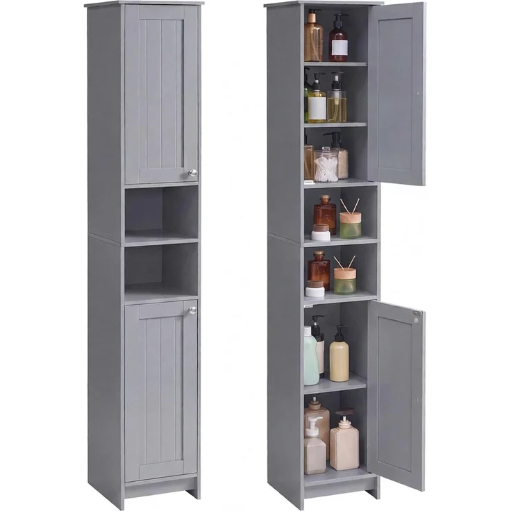 SONGMICS HOME Badezimmerschrank, Hochschrank mit 2 Türen, 30 x 30 x 170 cm | Schmaler Nischenschrank, Aufbewahrungsschrank für Flur, aus Holzspanplatte, MDF, Taubengrau, HOPU Kollektion BBC667GA01