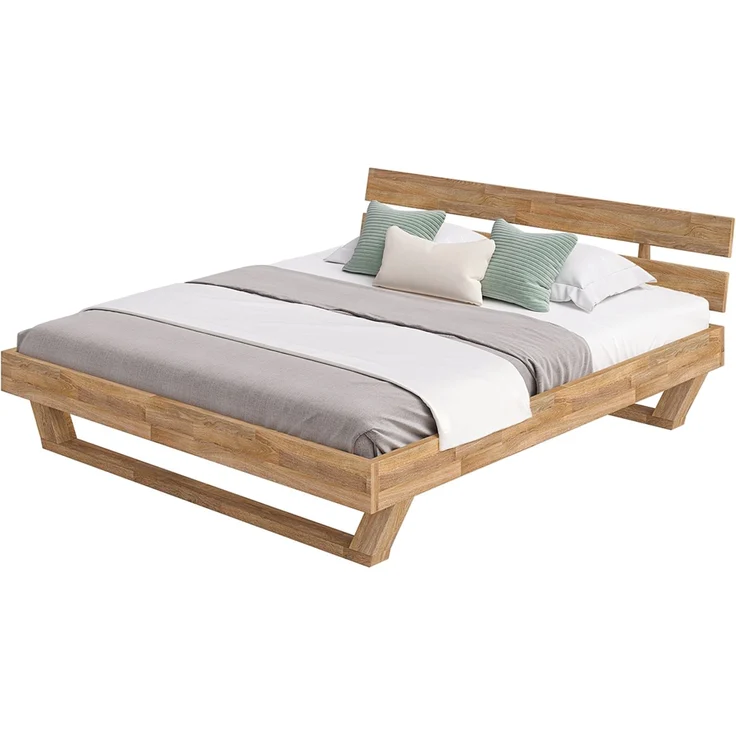 skølm 'Nornir' Bett 180x200 cm, Bettgestell, natur geölt, Massivholzbett aus Eiche mit Holzkufen, Doppelbett mit Streben Bettkopf – Bild 9