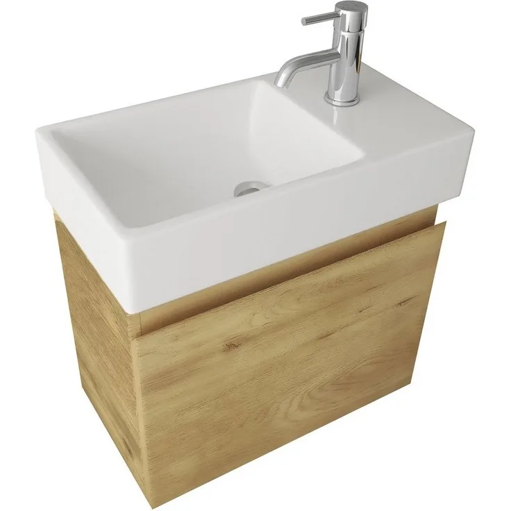 Alpenberger Badmöbel-Set - Waschbecken mit Unterschrank - Badschrank Komplett Vormontiert, (2-tlg, Vormontiertes Badmöbel Set mit Softclose Schrank), Pflegeleichtes Keramik Aufsatzwaschbecken mit Waschbeckenunterschrank