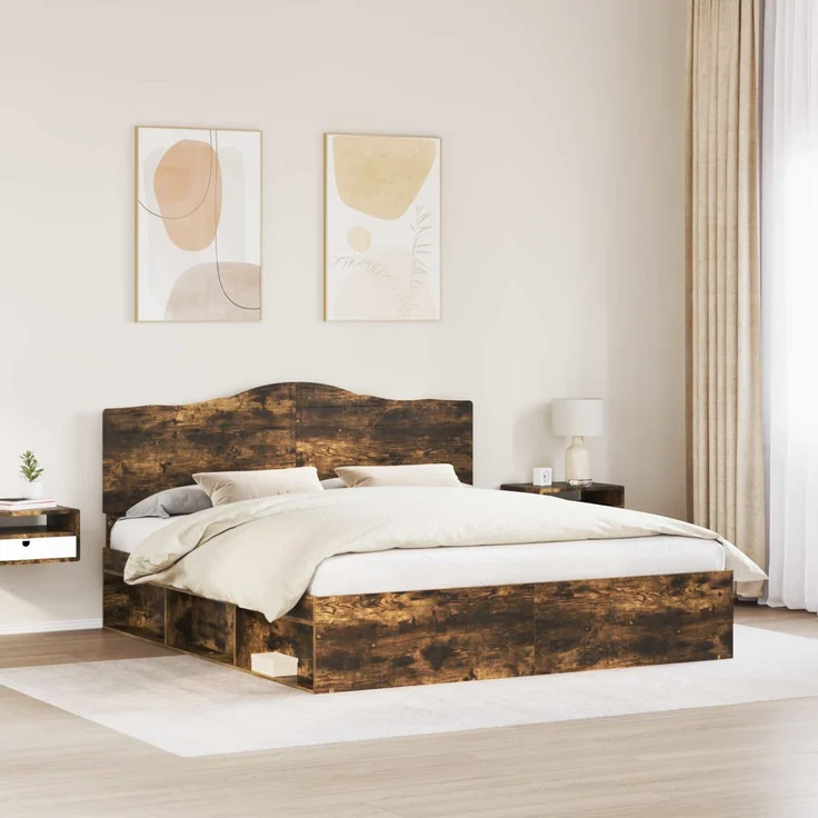vidaXL Bettrahmen Geräucherte Eiche 180 x 200 cm Massives Kiefernholz 3413276 – Bild 2