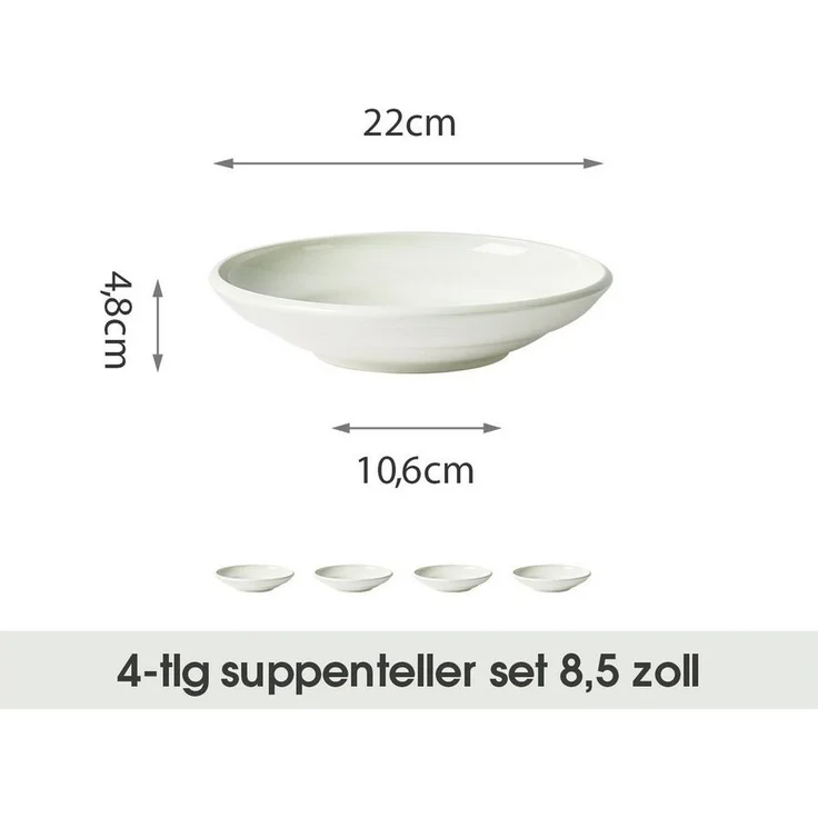 JIWOO Suppenteller 4er Ø22cm, Speiseteller Pastateller Salatteller Dessertteller Plate, (4 St), Keramik Tellerset Weiß mikrowellen- und spülmaschinenfest Ø21,2 cm – Bild 1