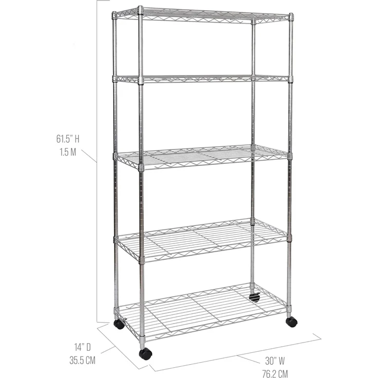 Seville Classics Drahtregal mit 5 Etagen, 5-stöckig, 76,2 cm B x 35,6 cm T (neues Modell), verchromt, beschichteter Stahl – Bild 3